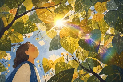 Joyful Sunlight Through Woodland Leaves