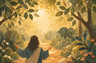 Joyful Sunlight Through Woodland Leaves