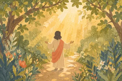 Quiet Joy in Sunlit Woodland Path