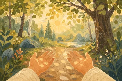 Joyful Sunlight Through Woodland Leaves