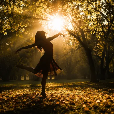 Joyful Dancer in Sunlit Forest Grove