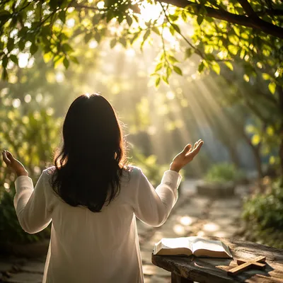 Christian Joy Beneath Sunlit Garden Leaves