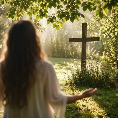Quiet Christian Joy in Sunlit Garden