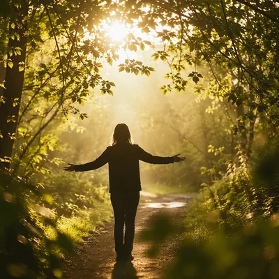 Joyful Morning Light on Woodland Path