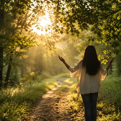 Quiet Joy Beneath Sunlit Woodland Leaves