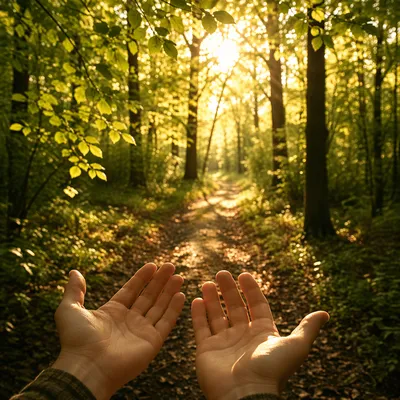 Joyful Sunlight Through Woodland Leaves