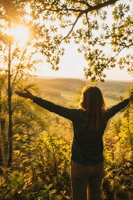 Person in Sunlit Forest Clearing