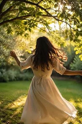 Joyful Dance Beneath Sunlit Garden Leaves