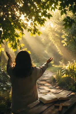 Silhouetted Figure Beneath Sunlit Garden Leaves