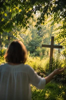 Joyful Sunlight Over Garden Cross