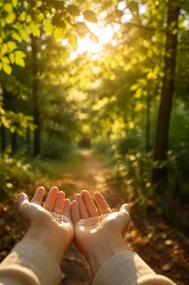 Joyful Sunlight Through Woodland Leaves