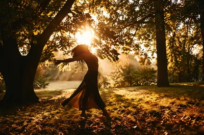 Joyful Silhouette Dancing in Golden Sunlight