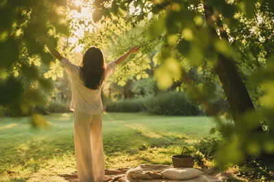 Joyful Morning Sunlight Beneath Green Leaves