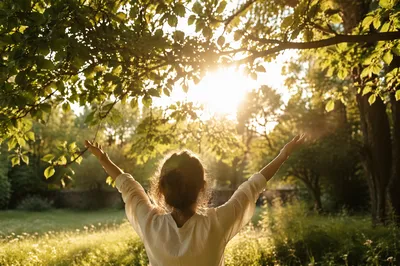 Joyful Sunlight Through Garden Leaves