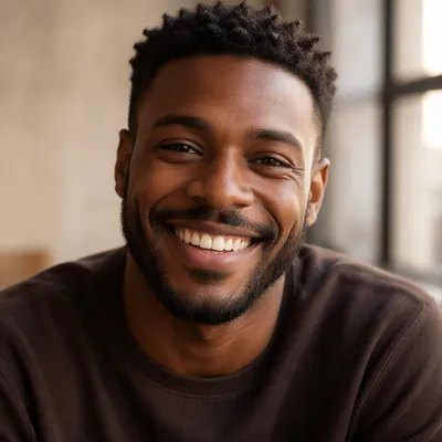 Joyful Young Man Smiling in Window Light