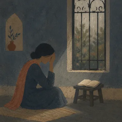 Lonely Figure in Empty Room with Bible