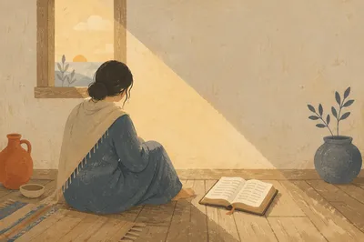 Lonely Figure in Empty Room With Bible