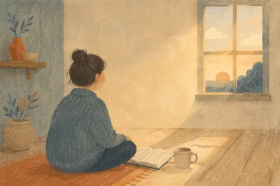 Lonely Figure with Bible in Morning Light