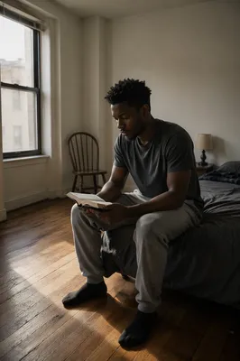 Young Man Sitting Alone with Bible