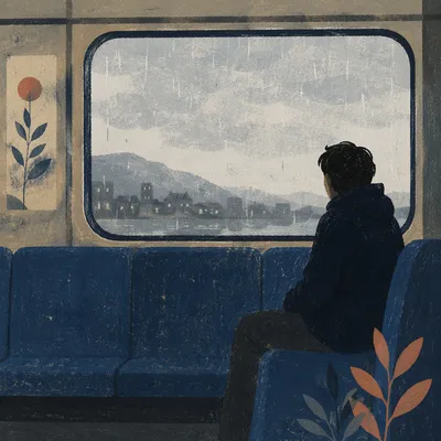 Lonely Silhouette by Rainy Transit Window