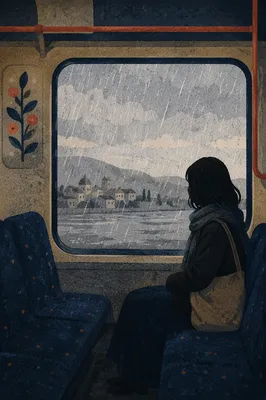 Lonely Figure Watching Rain Through Transit Window