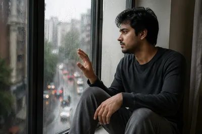 Solitary Man by Rainy Apartment Window