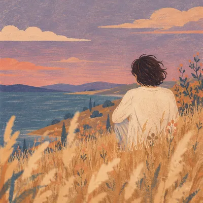 Longing Figure by Distant Lake Horizon