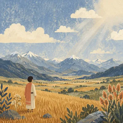 Solitary Longing Toward Distant Mountain Horizon