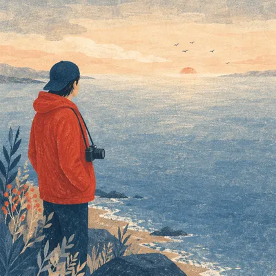 Longing Figure Gazing Across Misty Sea