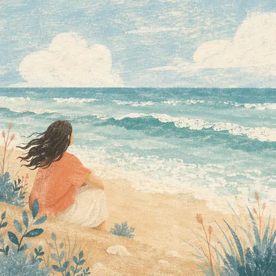 Longing Figure Gazing Across Ocean Horizon