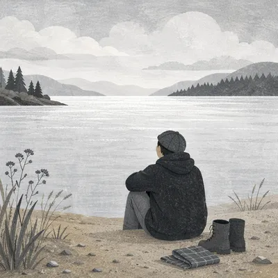 Longing Figure by Misty Winter Lakeshore