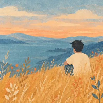 Longing Figure Gazing Across Twilight Lake