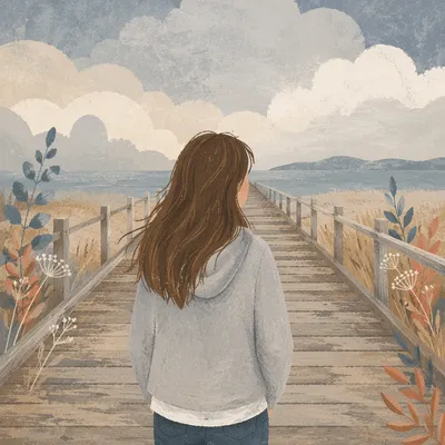 Longing Figure Facing a Hazy Horizon