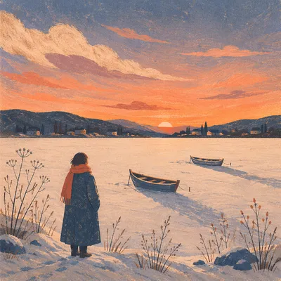 Solitary Winter Longing at Frozen Lake Horizon