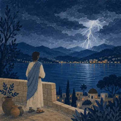 Longing Figure Beneath Stormy Horizon