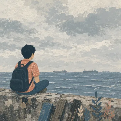 Solitary Figure Facing the Distant Horizon
