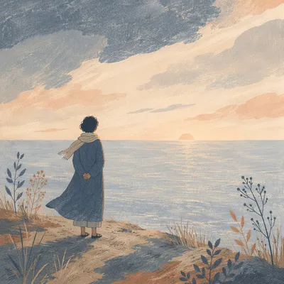 Longing Figure at Dawn Horizon