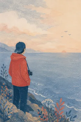 Longing Figure Gazing Across Misty Sea