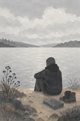 Longing Figure Beside a Misty Lake