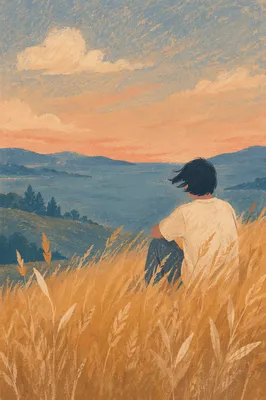 Longing Figure Overlooking Twilight Lake