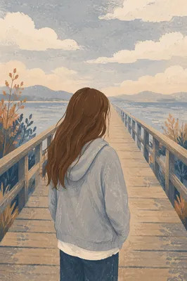 Longing Figure Gazing Toward Hazy Horizon