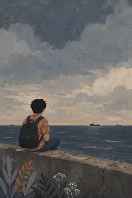 Longing Figure Facing Distant Stormy Horizon