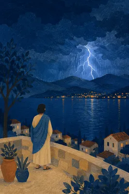Longing Figure Watching Stormy Horizon