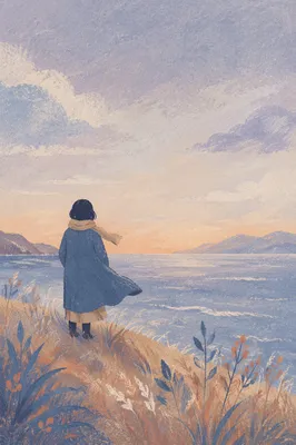 Longing Figure at Misty Dawn Horizon