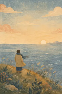 Solitary Figure Facing Hopeful Horizon
