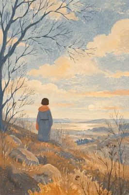 Solitary Figure Longing Toward Pale Horizon