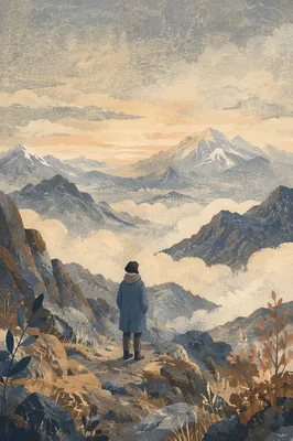Solitary Seeker Facing Misty Mountain Horizon