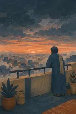 Longing Figure Watching Dawn Horizon