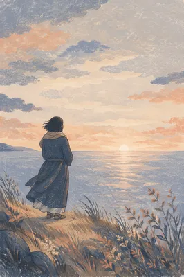 Longing Figure at Dawn Coastal Horizon