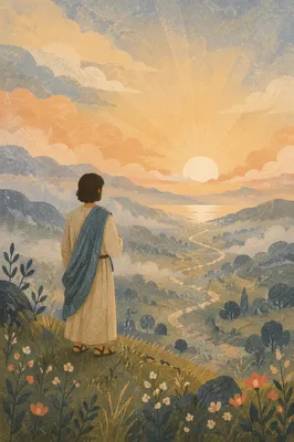 Longing Figure Praying Toward Distant Sunrise